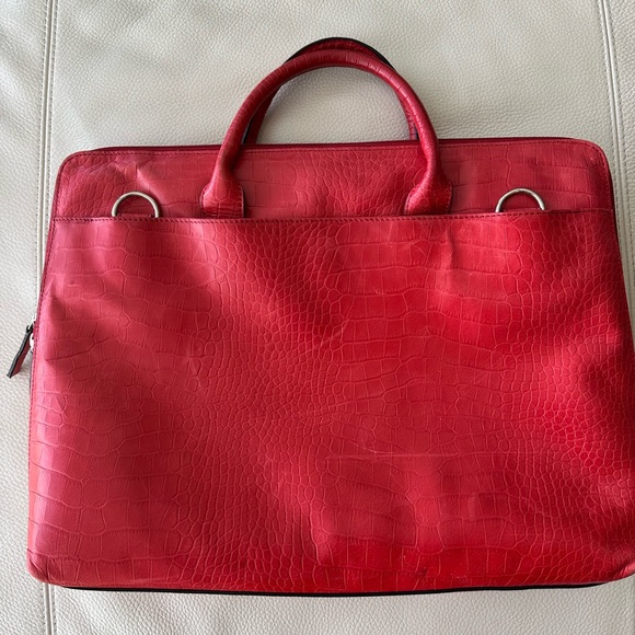 Lodis red briefcase / computer bag croc embossed with strap - Picture 3 of 6